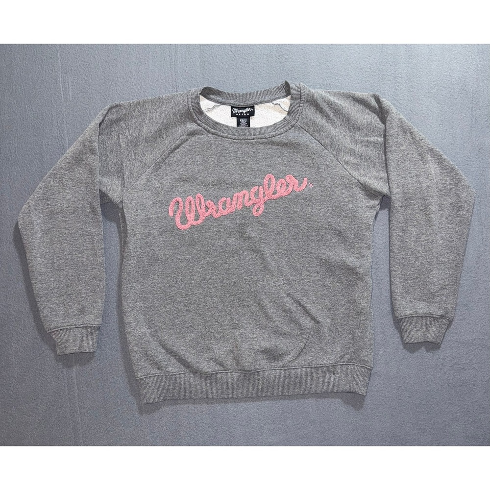 Wrangler Retro Womens Gray Pink Logo Raglan Crewneck Sweatshirt Small LWK7069
